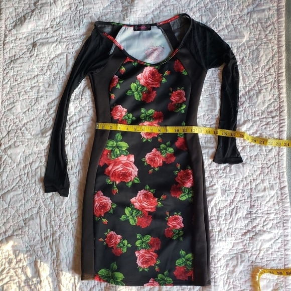 Annabelle Black dress with long sheer sleeve and red roses 🌹size small - Picture 4 of 7